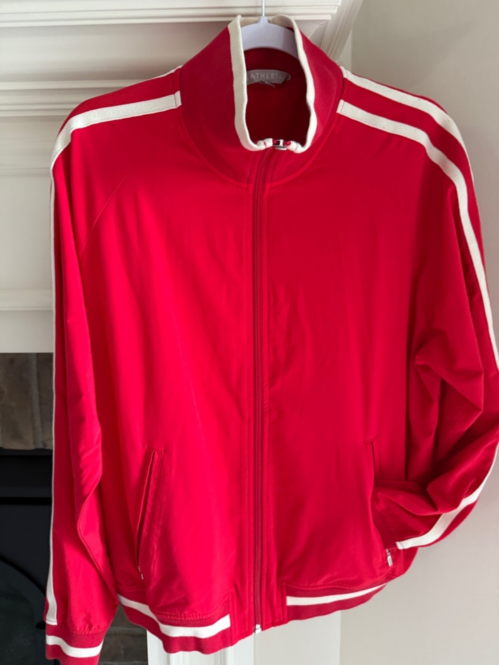 Athleta Red Zip-Up Track Jacket with White Stripes